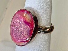 Pink Oval Druzy Quartz RING Size 5.75 14x18mm Drusy Sterling Silver