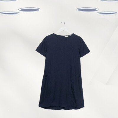 Ex Fat Face Women's Short Sleeve Simone Linen Blend Dress in Navy