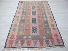 Hand Woven Muted Kilim Turkish Wool Area Rug  Oriental Tribal Flat Weave Rug 4x7