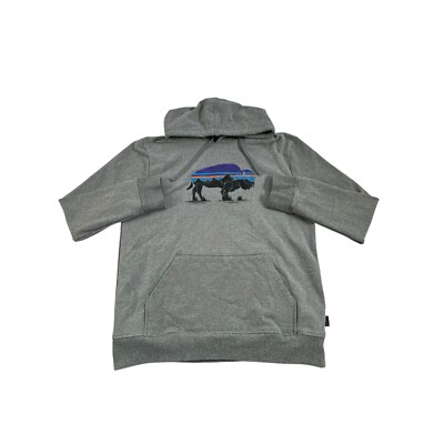 Patagonia Mens Medium Fitz Roy Bison Uprisal Hoody Pullover Gray Long Sleeve