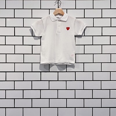 COMME DES GARCONS CDG PLAY KIDS RED HEART POLO SHIRT WHITE AZ-T505-100-5 