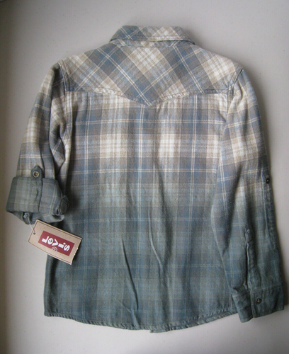 Levi's Kids 7 Flannel Western Shirt Blue Gray Plaid Long Sleeve RollUp Button Up - Picture 2 of 9