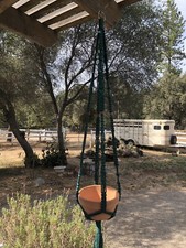 Macrame Plant Hanger Handmade Dark Forest Green Craft Cord Wooden Bead Accents