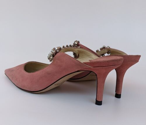 Jimmy Choo Bing Crystal Strap Suede Leather Mules Pink Size 36 EU | 3 UK | 6 US - Picture 4 of 16