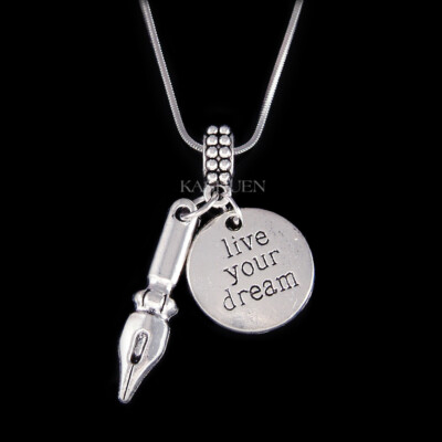 ~Pen Nib Live Your Dream Calligraphy Blog Writer Author Keychain Unisex Necklace