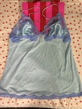 VTG Victoria  s Secret Blue Lace Babydoll Chemise Lingerie Size L Y2K