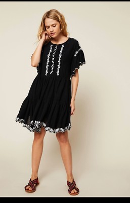 Free People Santiago Embroidered Mini Dress Black XS