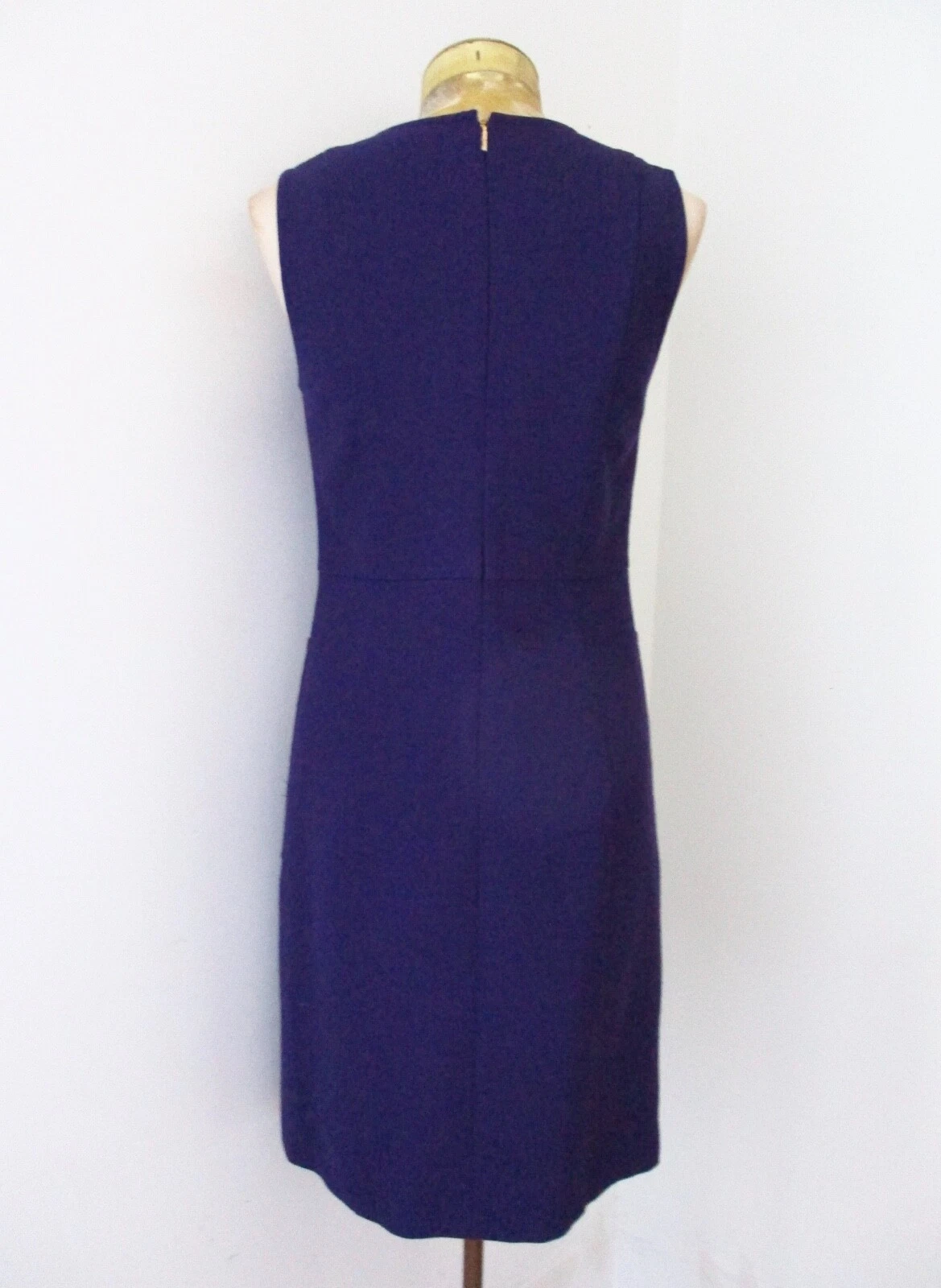 Abito da carriera Tory Burch viola misto lana tubino oro cerniere tasche foderato 2