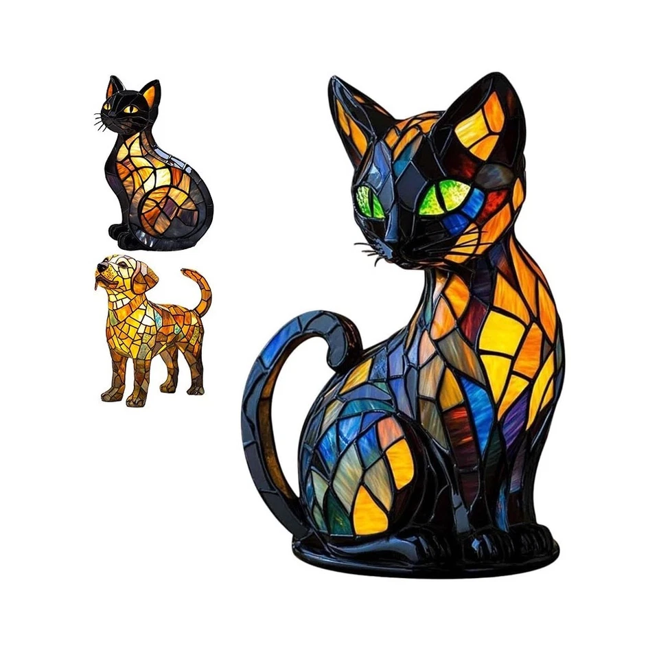 Perros Gato Lámpara LED Lámpara Manchada Resina Mesa Luz Nocturna Brillo Decoración Regalo Foto 3 de 4