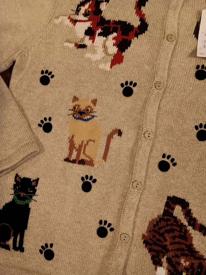 RARO DE COLECCIÓN Marisa Christina Cat Cárdigan Suéter Nuevo con Etiquetas Talla Pequeña Bordado Beige  Foto 3 de 4