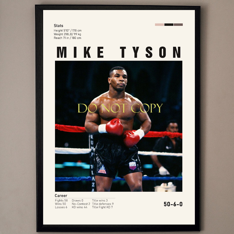 Mike Tyson "Iron Mike" Boxing Legend 11x17 Stats Poster-50 Wins 44 KOs