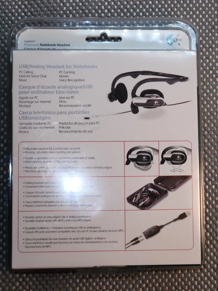 NIB Logitech Premium Notebook Headset Silver/Black Neckband w/ Travel Case - Image 2 of 4