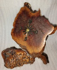 Vintage Live Edge Wood Clock Manzanita Root Burl Natural Main slab 11x12"  Base