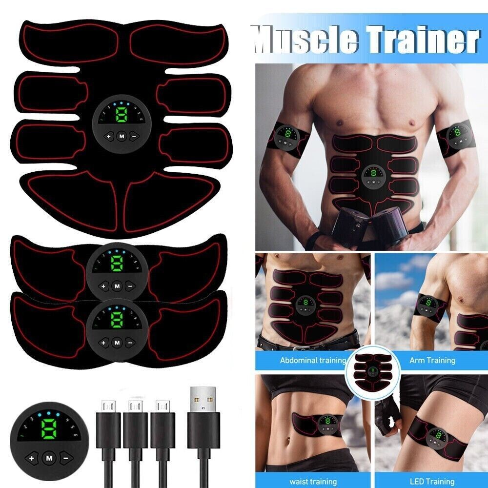 LCD Rechargeable EMS Abdominal Muscle Toning Belt Trainer ABS Stimulator Toner