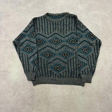 Vintage Knitted Jumper abstract patterned grandad knit sweater Men's M
