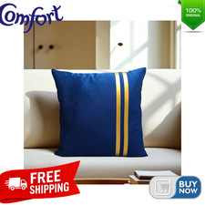 Velvet Cushion Covers Blue Double Line Design Decorative Sofa Pillow Cases 2x