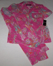 NWT Ralph Lauren PINK/COLORFUL PAISLEY Cropped Woven Pajama/Lounge Set Women's S