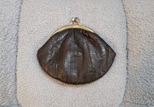 Vintage Brown Leather Coin Purse Kiss Lock Change Pouch Small Retro Wallet