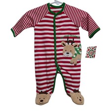 Little Me Baby's First Christmas Pajamas Newborn Reindeer Stripes Cotton NEW