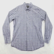 Neiman Marcus Shirt Mens L Blue White Check Xtrim Fit Stretch Classic Button-Up