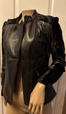 KENNETH COLE Leather Calf Hair Jacket Supple Pockets Women’s Size XS Black