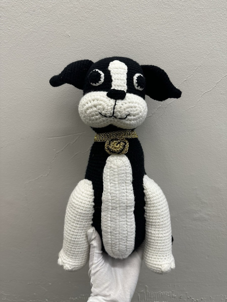 Gucci GG Dog Stuffed Crochet Plush Black and White Rare Authentic