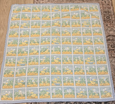 Vintage Baby Square Quilt, Yellow Blue White Ducks Polkadots 40 X 41 Unisex