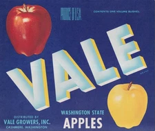 Vale Growers Vale Washington State Apples unused crate label Cashmere