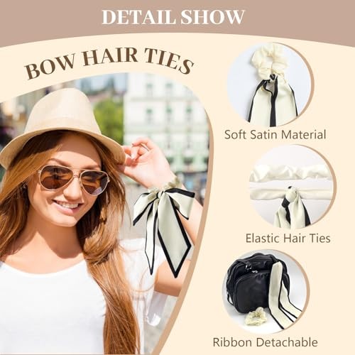 3 Stück Haargummis mit Schleife, lange Satin Scrunchies, Haarschleifen für Damen, Satin - Bild 7 von 7