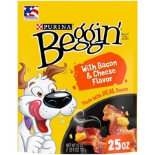 Strips Dog Treats with Real Bacon  Cheese Flavors Tender Chews, 25 Oz Pouch