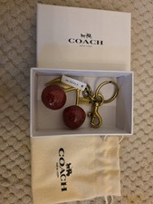Genuine coach Cherry Bag Charm Keychain Glitter Resin Metal Brass/Red