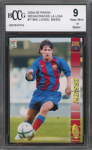 2004-05 Panini Megacracks #71 Lionel Messi Rookie Card BGS BCCG 9 Near Mint+