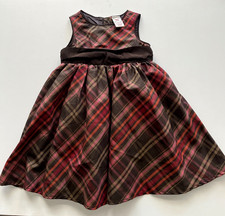 GAP Baby Vtg Y2K Brown Pink Plaid Party Dress Bow Back Toddler 18-24 months