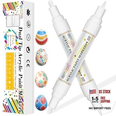 Paint Markers Paint Pens - 2 Pack Dual Tip Acrylic Permanent Marker White