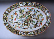 Antique Chinese Thousand Butterflies Oval Serving Platter 11.25 in READ