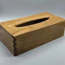 Vintage Handmade Dovetail Wood Tissue Box Cover Rectangle Boho Retro Minimalist