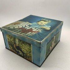 Vintage Biscuit Cake Tin Retro Photos Children 1950s Blue 