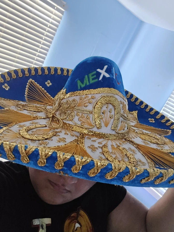 SOMBRERO MARIACHI MEXICANO, CHARRO, SOMBRERO, DISFRAZ, 22" TALLA ÚNICA, AZUL REAL Foto 3 de 3