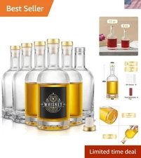 Elegant Set of 6 Clear Glass Bottles - 12oz Airtight Liquor & Beverage Storage
