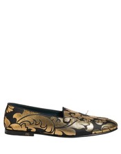 Dolce & Gabbana Black Gold Floral Jacquard Dress Loafers Men's Shoes