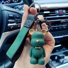 Cute Bear Keychain PVC Bow Tie Animal Charm Key Ring Car Bag Pendant Gift