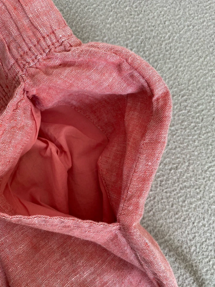 TAHARI WIDE LEG TROUSERS SZ MEDIUM PINK HIGH 100% LINEN PULL ON CROP 25” LEG - Image 3 of 4