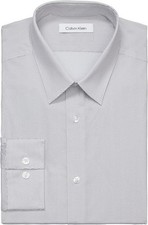 Calvin Klein Men's Dress Shirt Non Iron Stretch Slim Fit Print Grey Large