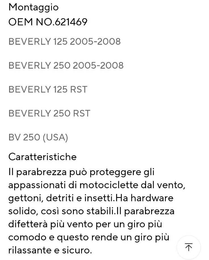 MINI PARABREZZA TRASPARENTE   PIAGGIO BEVERLY 125 200 250 DAL  (04-07) - Immagine 4 di 4