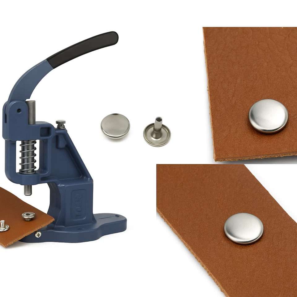 Pressa per rivetti, pressa per occhielli, + rivetti cavi, rivetti, testa singola 6 mm, 7 mm, 9 mm, 12 mm acciaio - Immagine 2 di 3