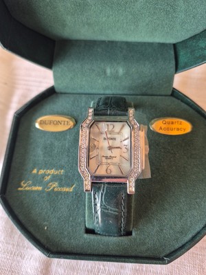 Elegant Dufonte by Lucien Piccard Women s Watch -Silver Square GREEN  Band