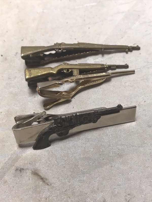 Lot Of 4 Tie Alligator Clip Rifle Pistol Shotgun Bolt Action