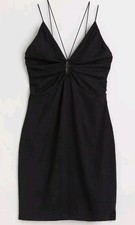 NWT H&M Black Keyhole Mini Dress Large L Strappy Ruched Twist Front LBD Clubwear
