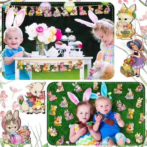 24 Pcs Easter Wooden Hanging Ornaments Vintage Egg Cutouts Decoration... - Picture 4 of 7
