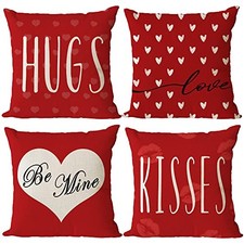 Happy Valentines Day Pillow Covers 18x18 Set of 4 18" x 18" Pack of 4 Love-01
